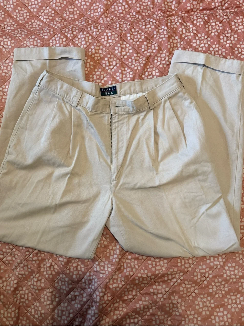 Men's Classic Pleated Chino Pants in Light Beige
